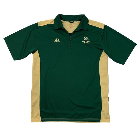 Russell Colorado State Rams Polo Shirt Men L Large Green Performance Quarter Zip - Picture 1 of 13